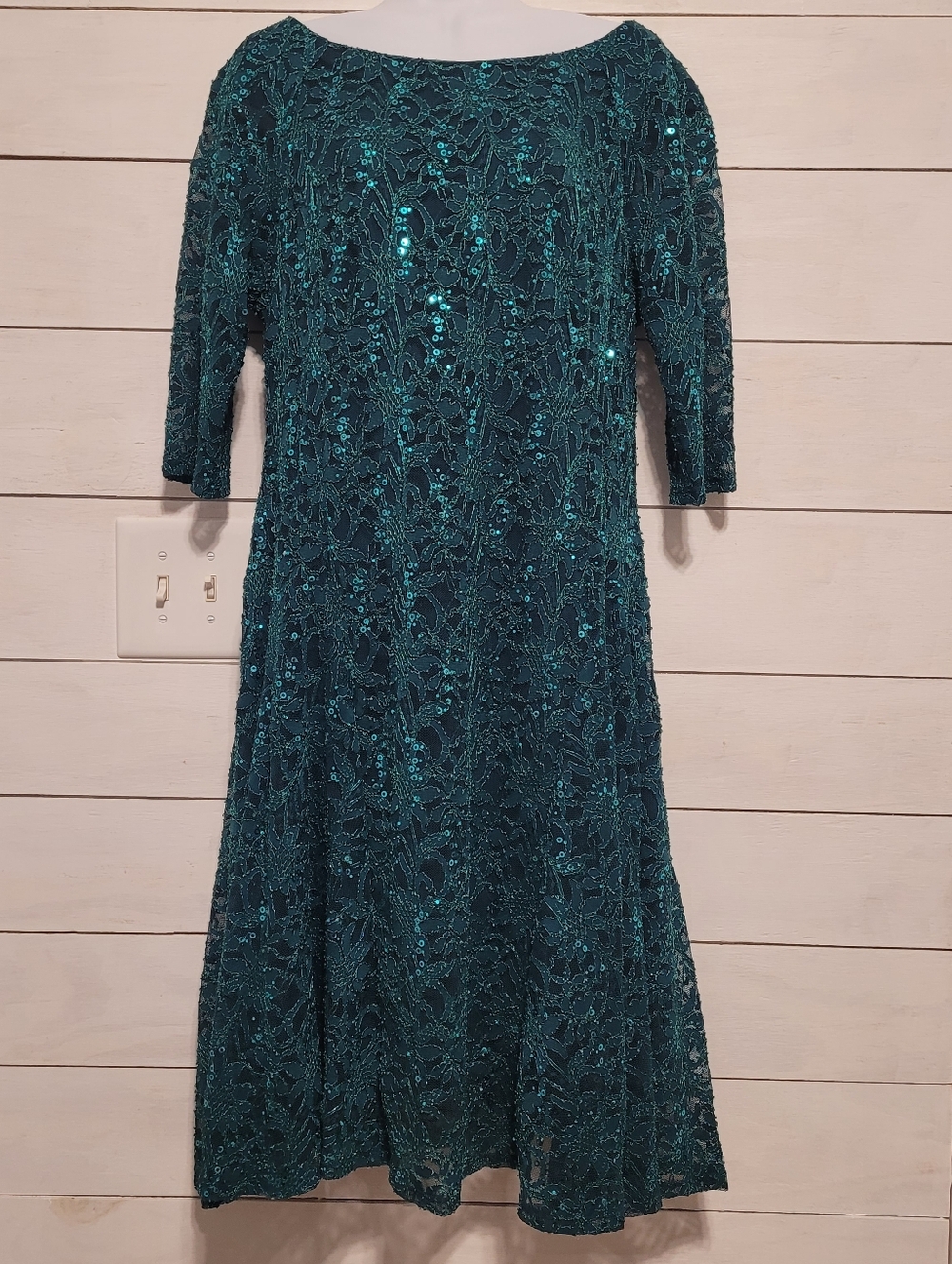 Teal Sequin Lace A-Line Women's Dress